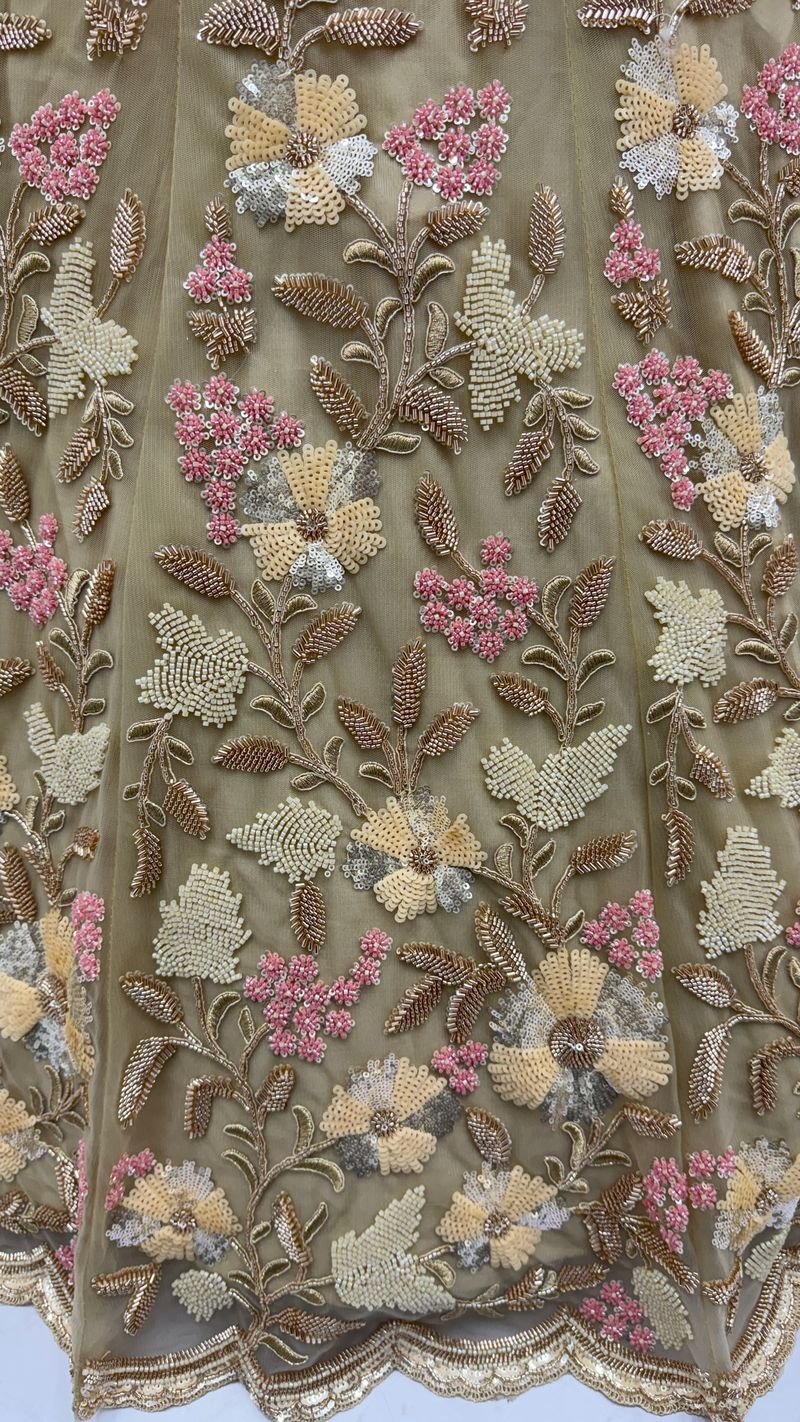 Golden Pure Soft Net Heavy Embroidery Work Bridal Lehenga