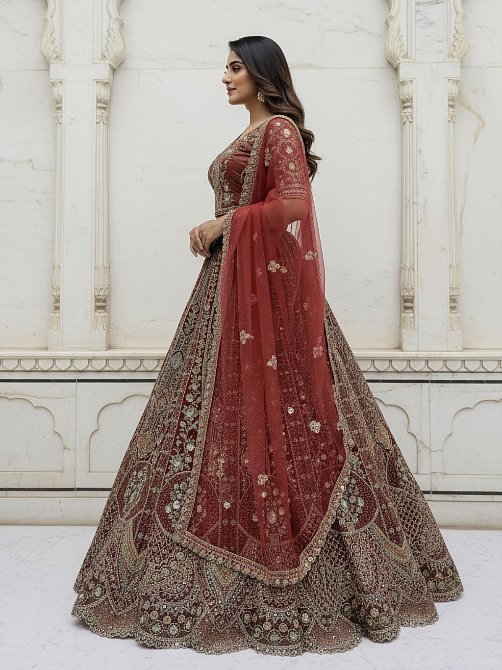 Cinnamon Pure Soft Orgenza Sequins Work Bridal Lehenga Choli
