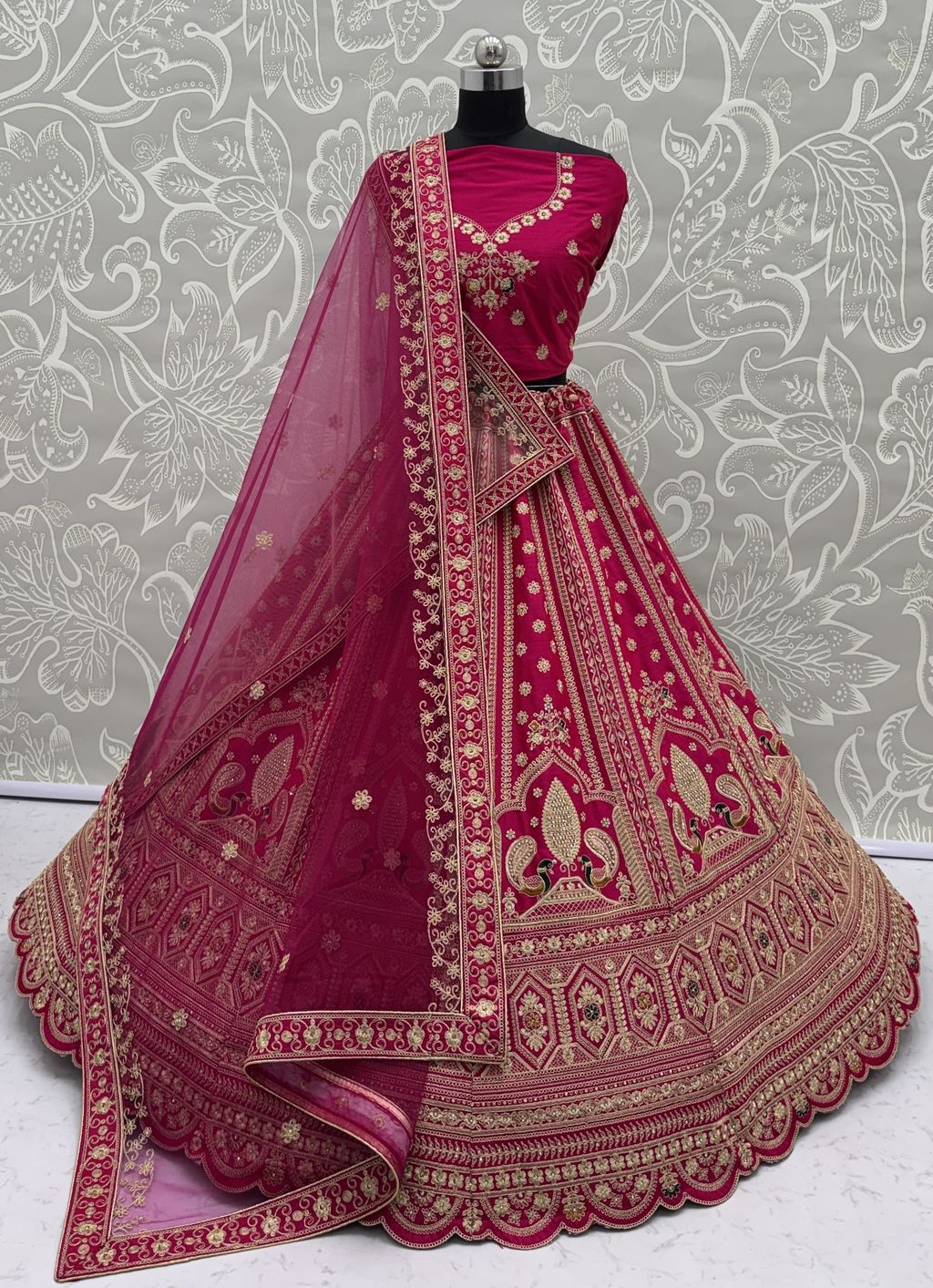 Pink Pure Soft Heavy Silk Sequins Embroidery Work Bridal Lehenga 