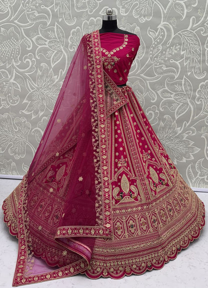 Pink Pure Soft Heavy Silk Sequins Embroidery Work Bridal Lehenga 