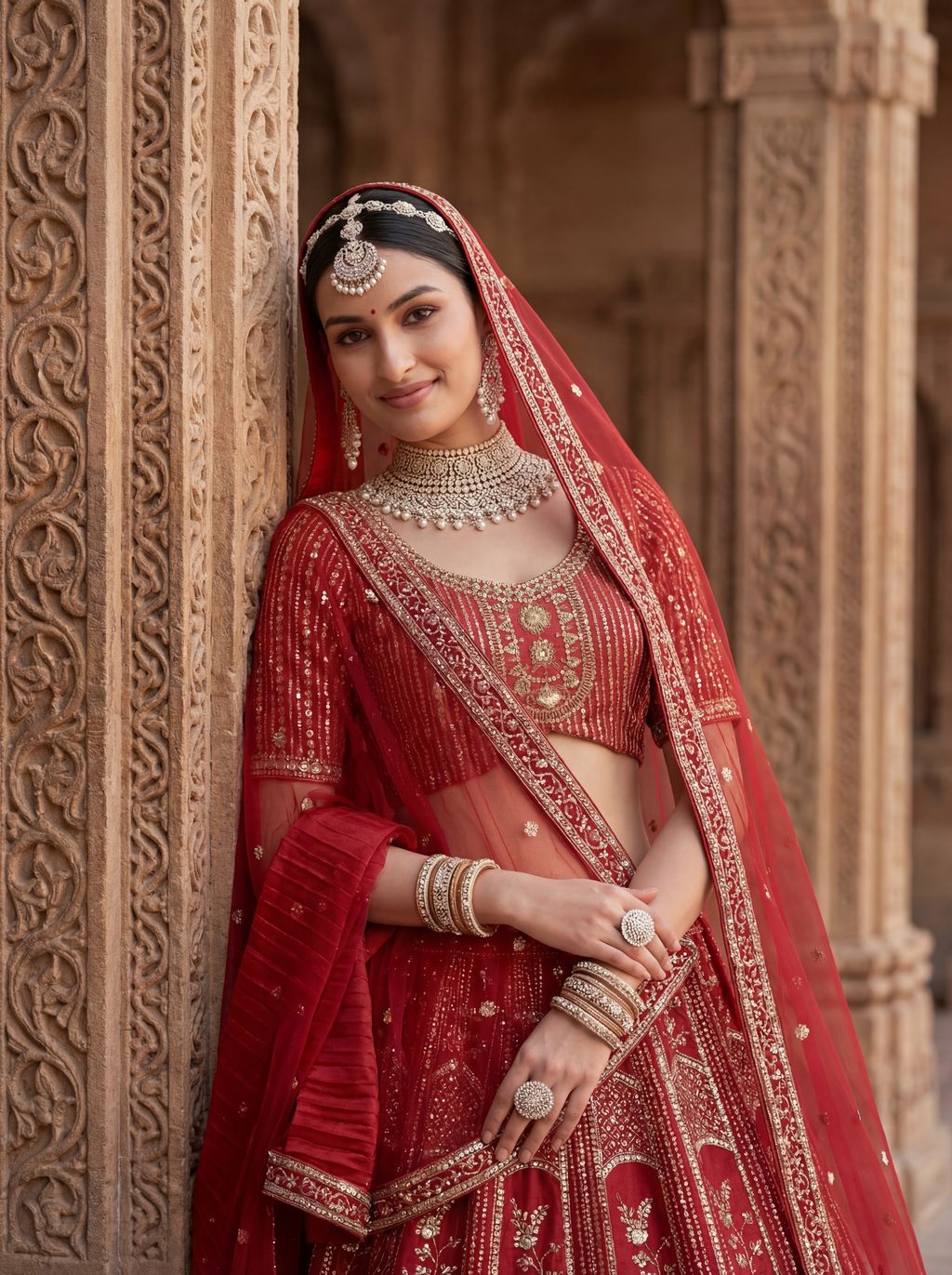 Red Pure Soft Silk Heavy Embroidery Work Bridal Lehenga