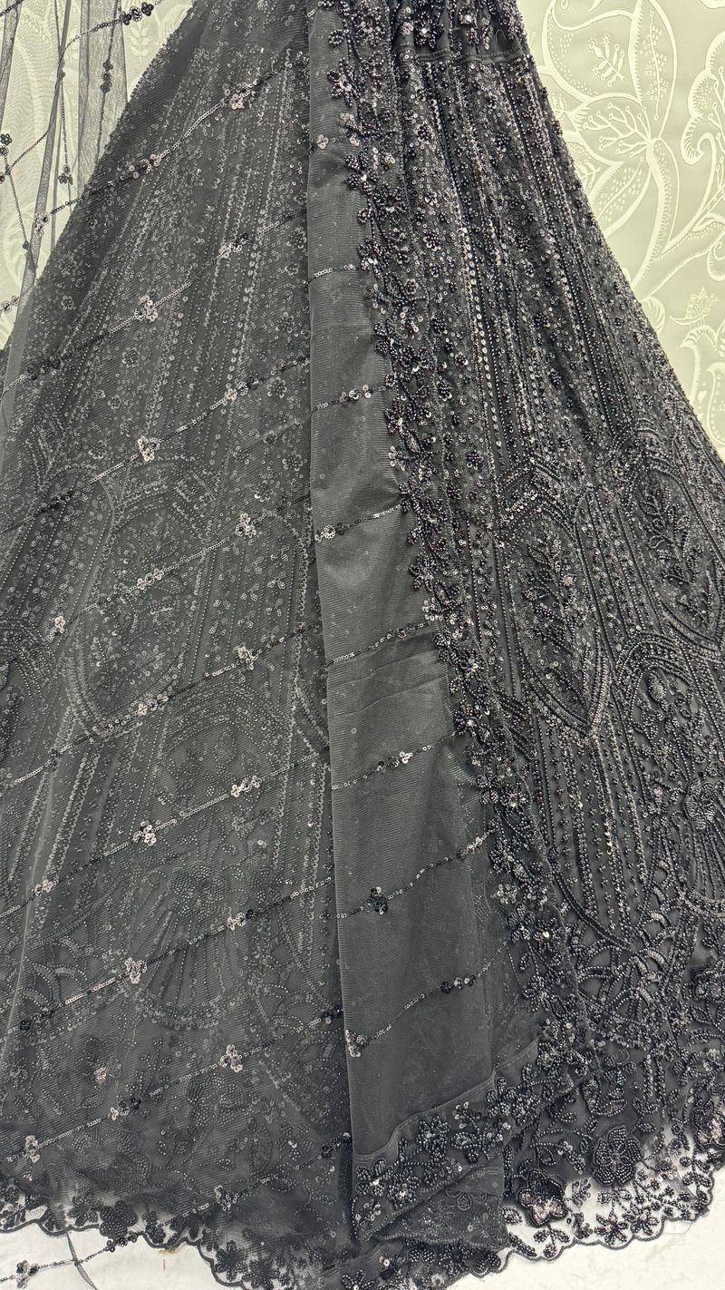 Black Pure Soft Net Heavy Embroidery Work Bridal Lehenga
