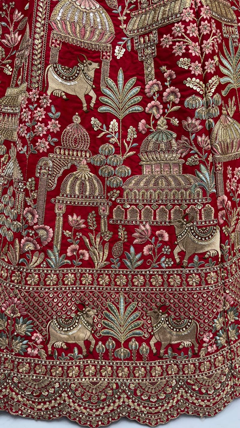 Red Pure Soft Net Heavy Embroidery Work Bridal Lehenga