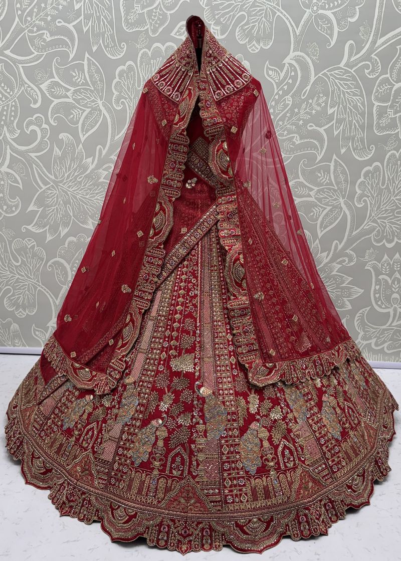 Pink Pure Soft Silk Heavy Embroidery Work Bridal Lehenga
