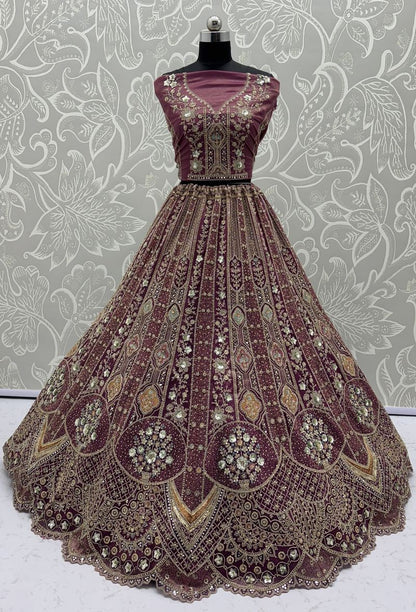 Onion Pure Soft Orgenza Sequins Work Bridal Lehenga Choli Organza Lehenga Choli Anant Tex Exports Pvt.Ltd..