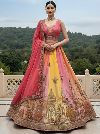 Multi Pink Pure Soft Silk Premium Bridal Lehenga Choli Wedding Lehenga Choli Anant Tex Exports Pvt.Ltd..
