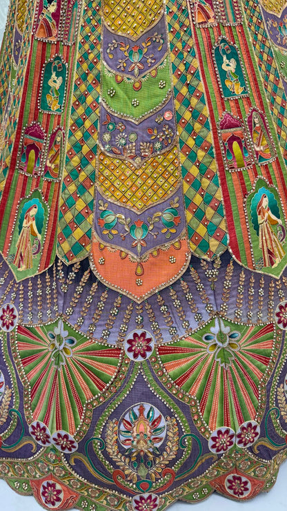 Multi Colour Pure Slub Silk Premium Dori Embroidery Sequins &amp; Diamond Work Bridal Lehenga Choli