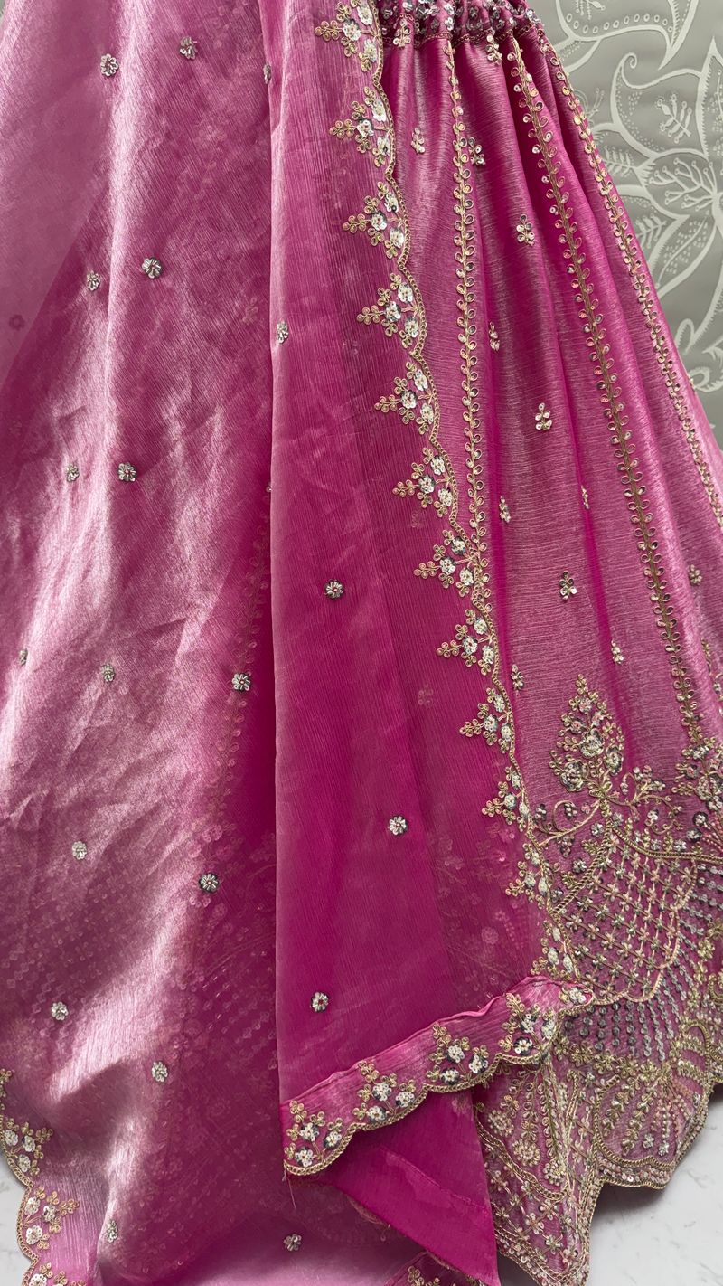 Pink Pure Soft Net Heavy Embroidery Work Bridal Lehenga