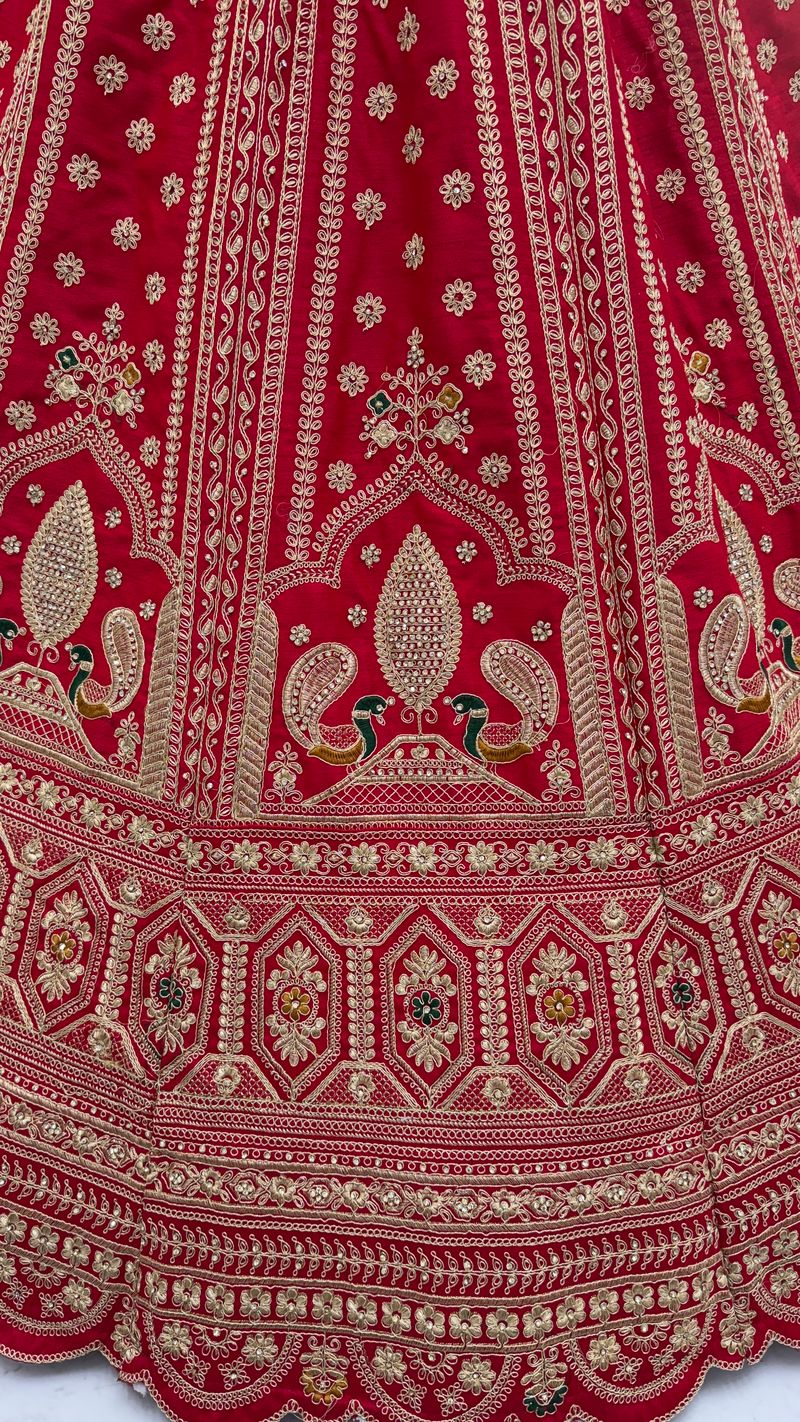 Red Pure Soft Heavy Silk Sequins Embroidery Work Bridal Lehenga 
