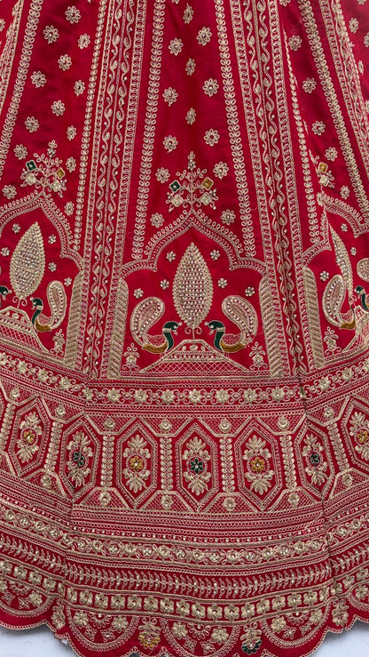 Red Pure Soft Heavy Silk Sequins Embroidery Work Bridal Lehenga 