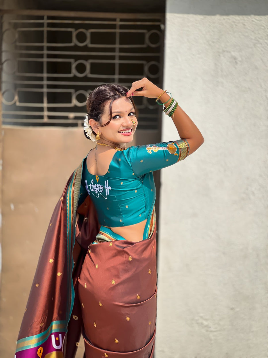 Brown Pure Rakhumai Silk Vitthala Paithani Soft Silk Saree 