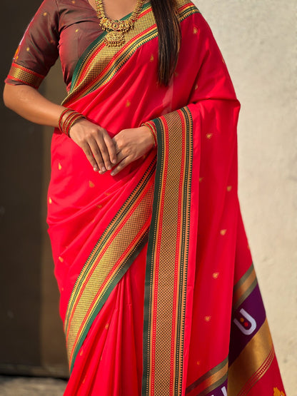 Red Pure Rakhumai Silk Vitthala Paithani Soft Silk Saree 