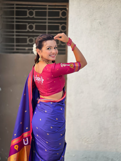 Blue Pure Rakhumai Silk Vitthala Paithani Soft Silk Saree 