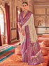 Cream & Purple Poly Viscose Silk Polka Dot Banarasi Saree Panetar Saree Anant Tex Exports Pvt.Ltd..