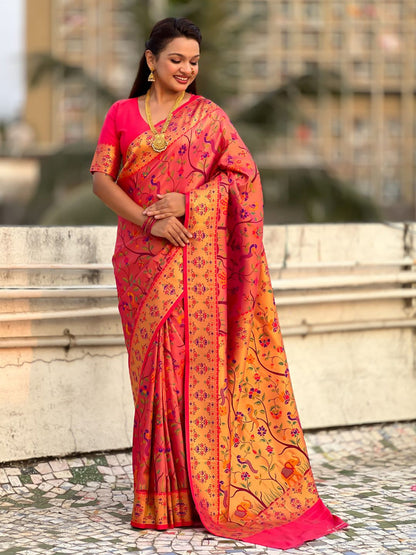 Pink Pure Premium Tissue Silk Meenakari Pallu Jaal Zari Tissue Saree 