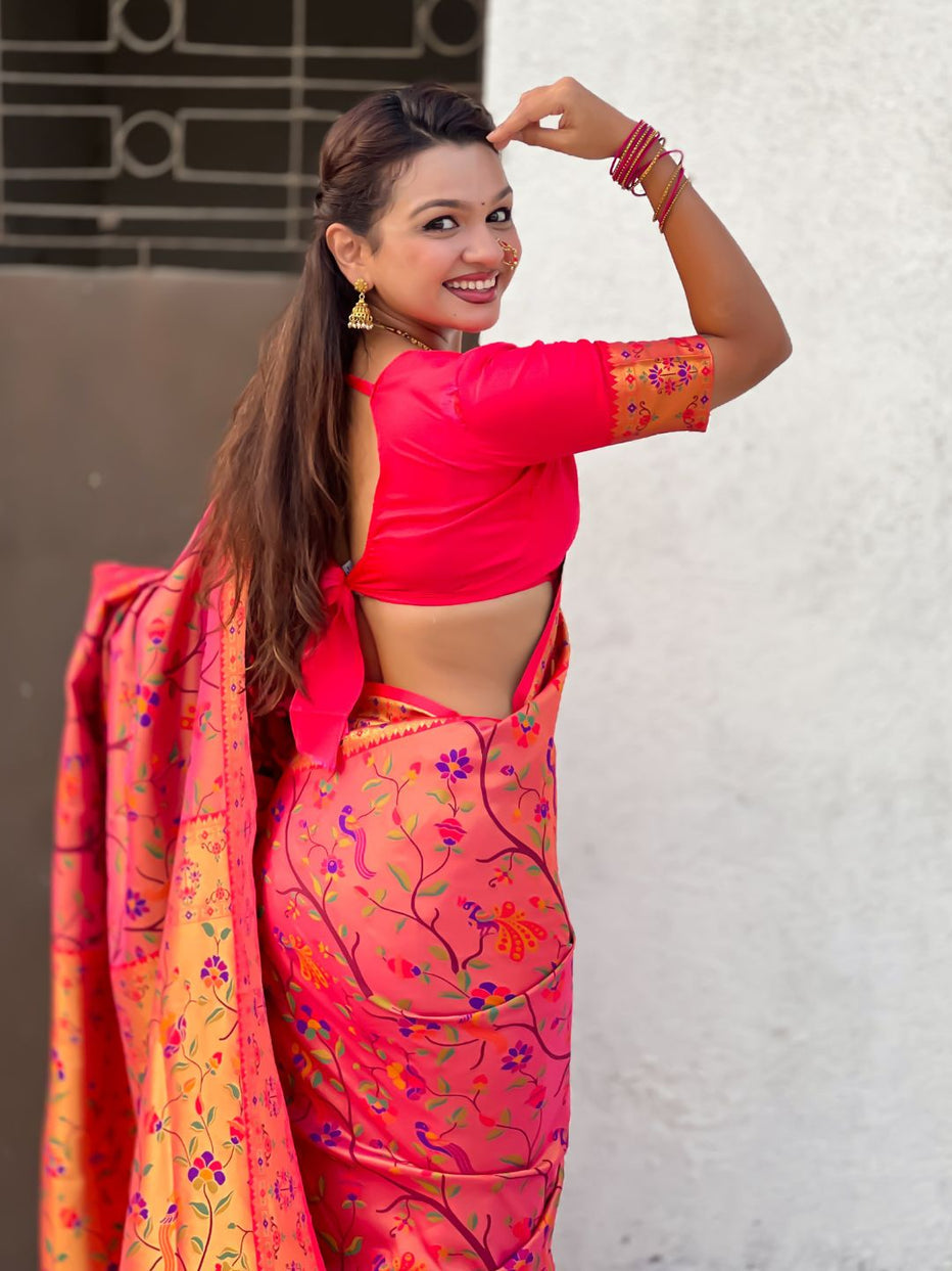 Pink Pure Premium Tissue Silk Meenakari Pallu Jaal Zari Tissue Saree 