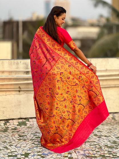 Pink Pure Premium Tissue Silk Meenakari Pallu Jaal Zari Tissue Saree 