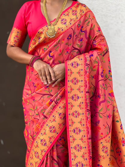 Pink Pure Premium Tissue Silk Meenakari Pallu Jaal Zari Tissue Saree 
