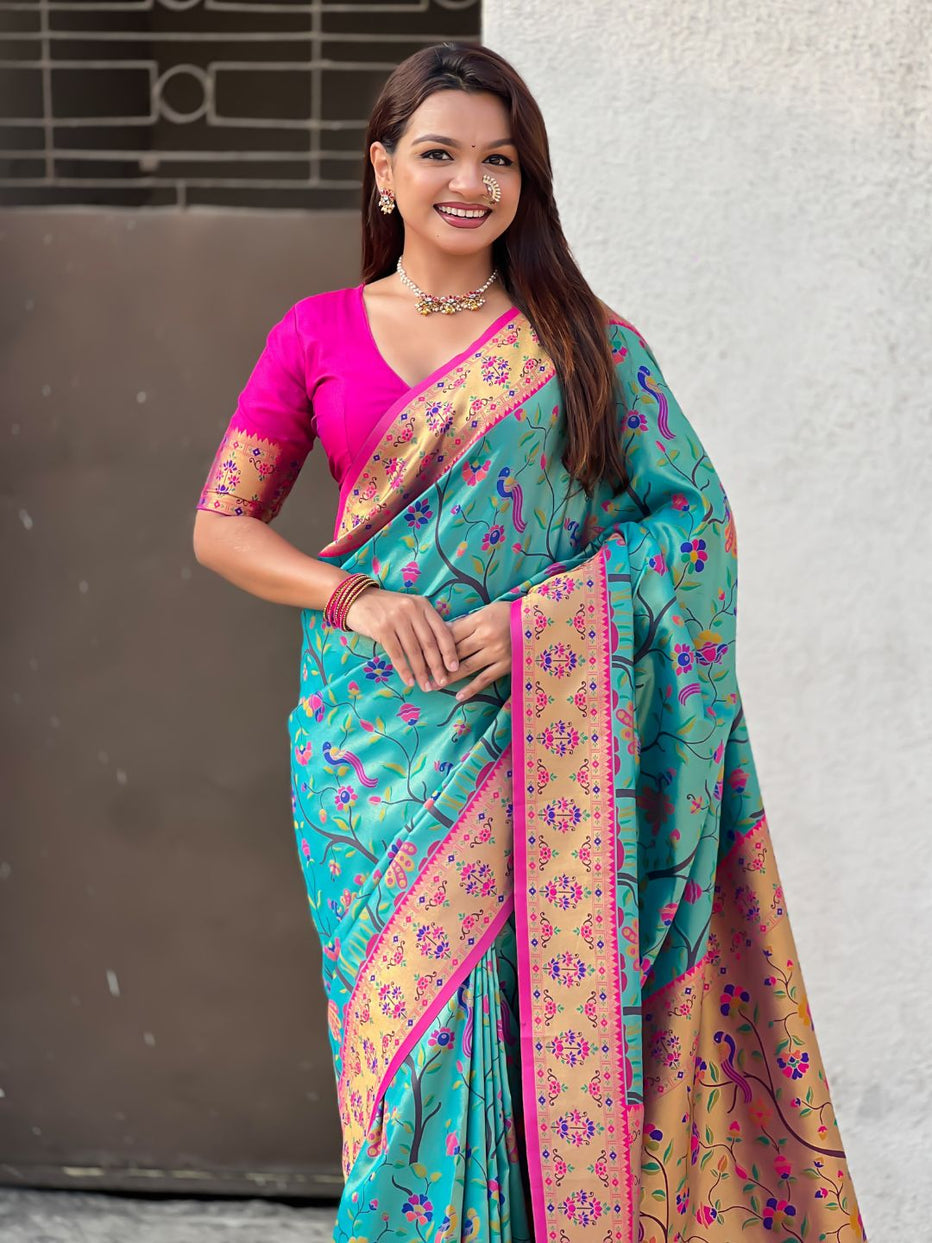 Blue Pure Premium Tissue Silk Meenakari Pallu Jaal Zari Tissue Saree 