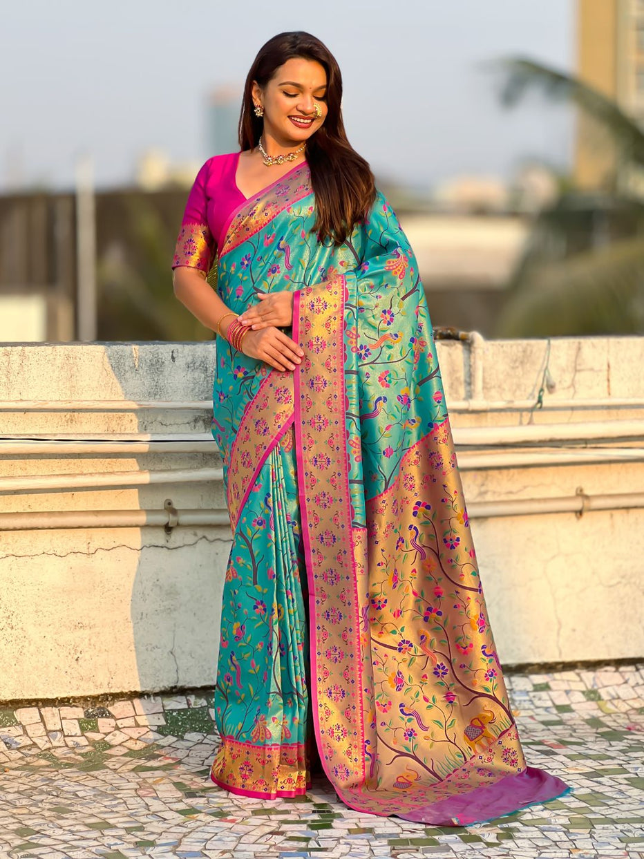 Blue Pure Premium Tissue Silk Meenakari Pallu Jaal Zari Tissue Saree 