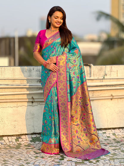 Blue Pure Premium Tissue Silk Meenakari Pallu Jaal Zari Tissue Saree 