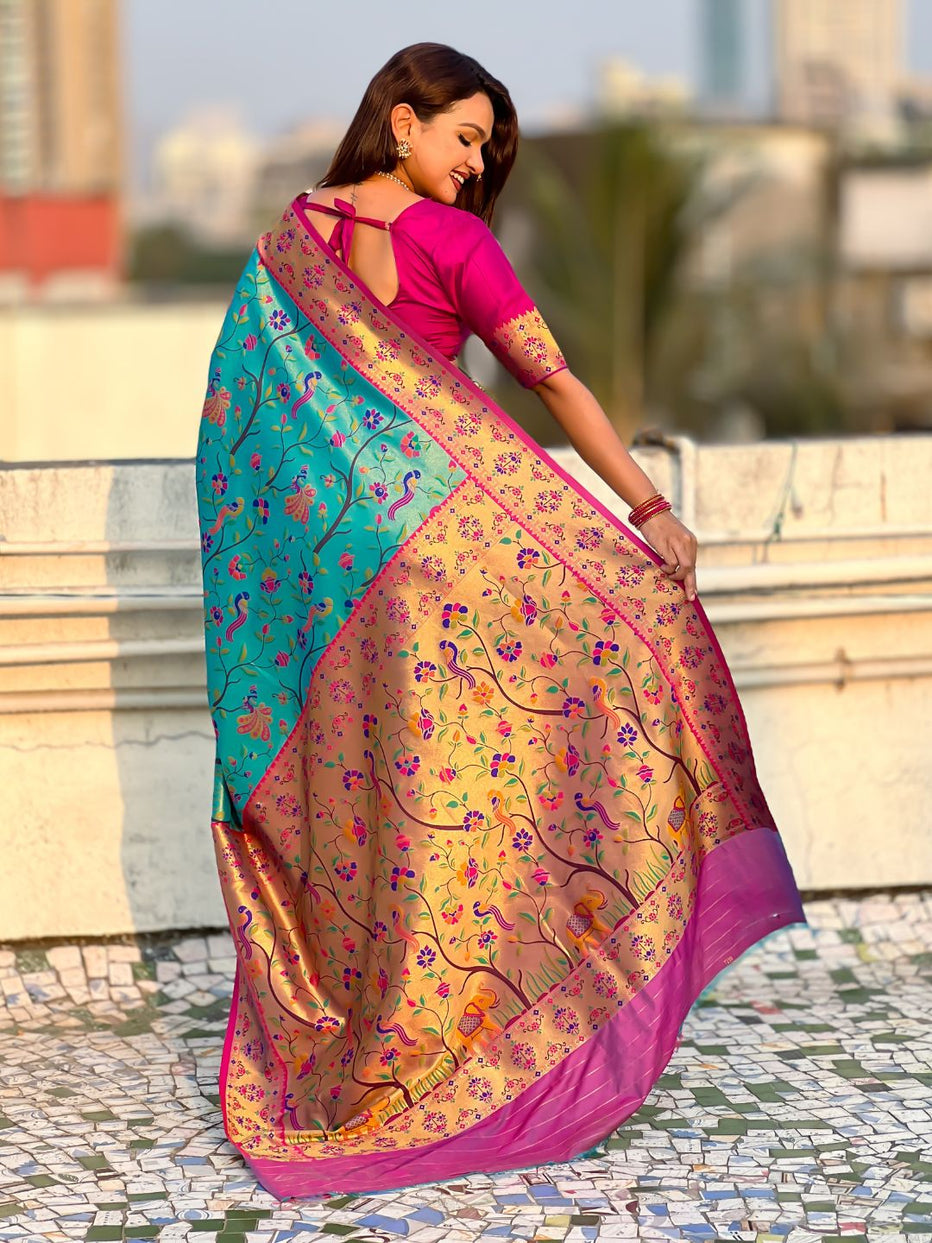 Blue Pure Premium Tissue Silk Meenakari Pallu Jaal Zari Tissue Saree 