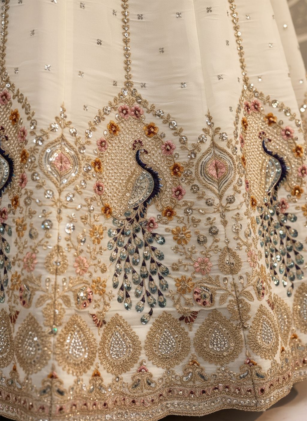 White Pure Soft Gadhwal Silk Heavy Embroidery Work Bridal Lehenga