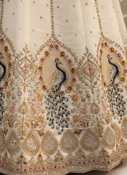 White Pure Soft Gadhwal Silk Heavy Embroidery Work Bridal Lehenga
