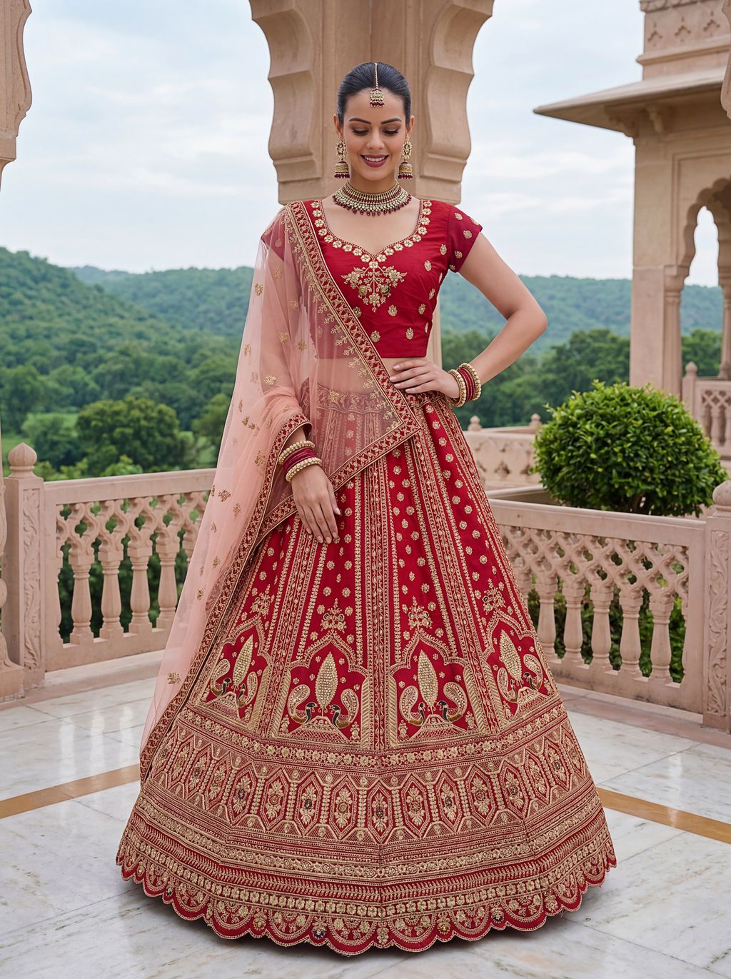 Red Pure Soft Heavy Silk Sequins Embroidery Work Bridal Lehenga 