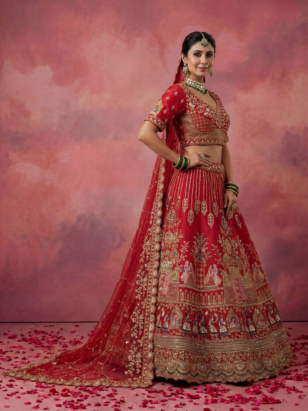 Red Pure Soft Gadwal Silk Heavy Embroidery Work Bridal Lehenga 