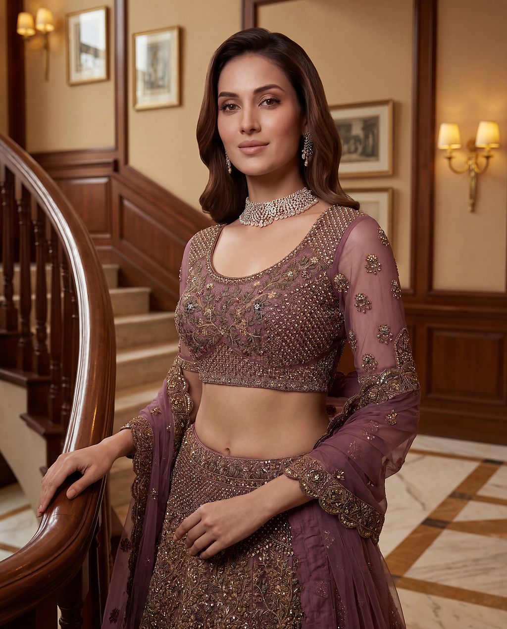 Light Purple Pure Soft Heavy Net Sequins Embroidery Work Bridal Lehenga 