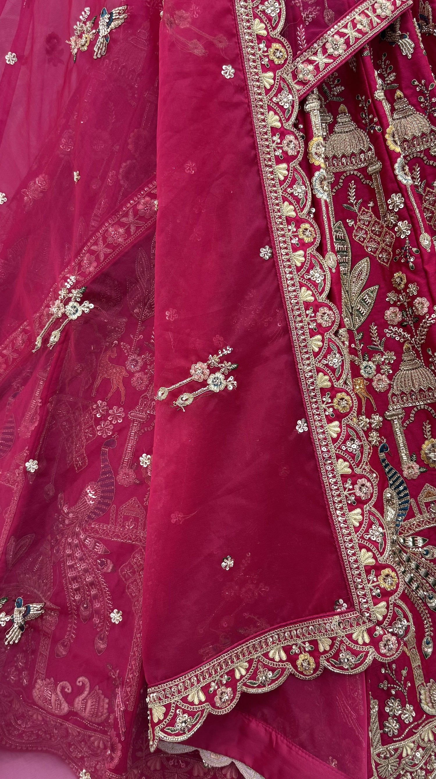 Red Pure Sub Silk Premium Heavy Beads &amp; Motif Dori Embroidery Zari Sequins Hand Work Bridal Lehenga Choli