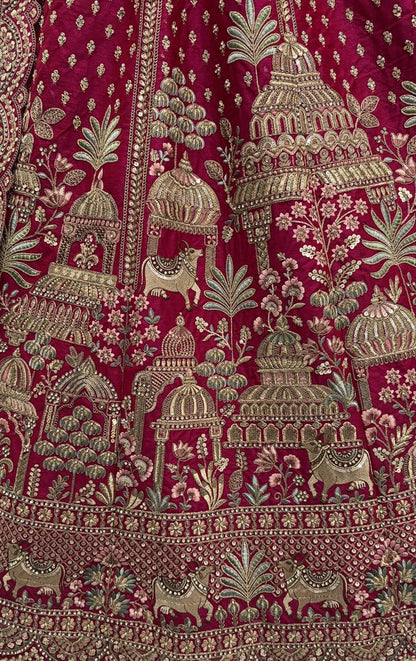 Pink Pure Soft Net Heavy Embroidery Work Bridal Lehenga