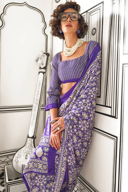 Ajrakh Print Japan Crape Saree