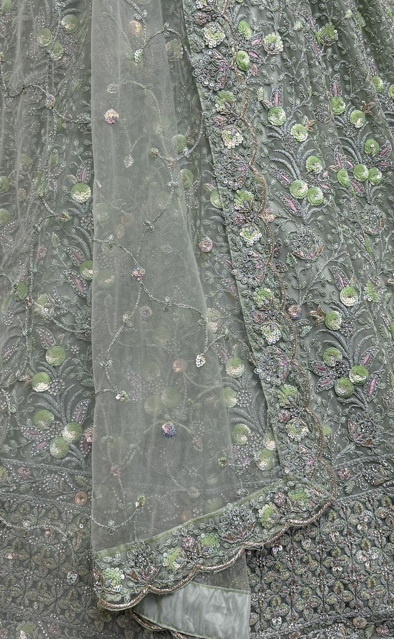 Pista Pure Soft Net Heavy Embroidery Work Bridal Lehenga 