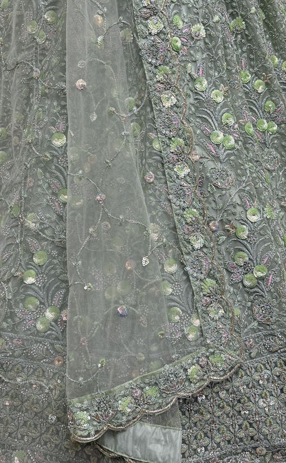 Pista Pure Soft Net Heavy Embroidery Work Bridal Lehenga 