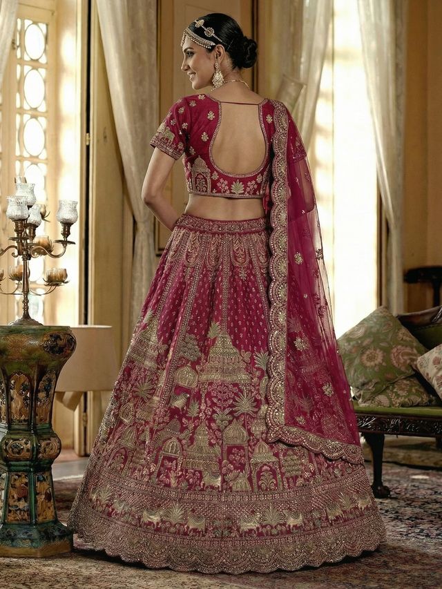 Pink Pure Soft Net Heavy Embroidery Work Bridal Lehenga