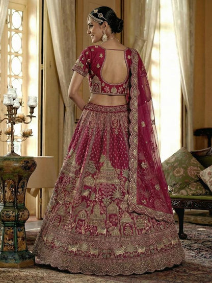 Pink Pure Soft Net Heavy Embroidery Work Bridal Lehenga