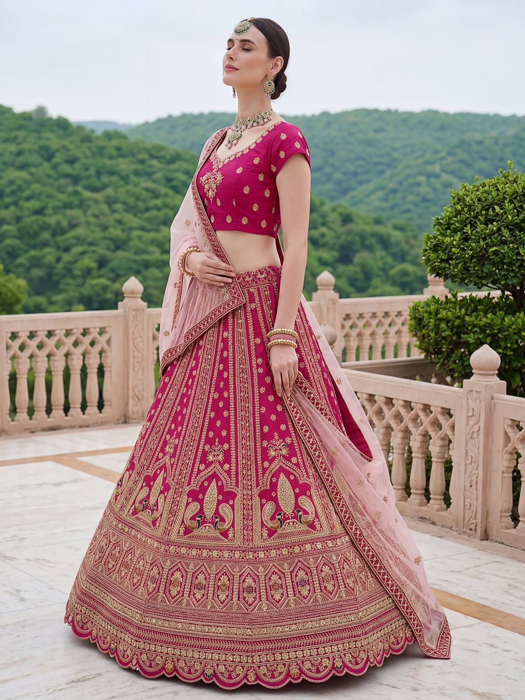 Pink Pure Soft Heavy Silk Sequins Embroidery Work Bridal Lehenga 