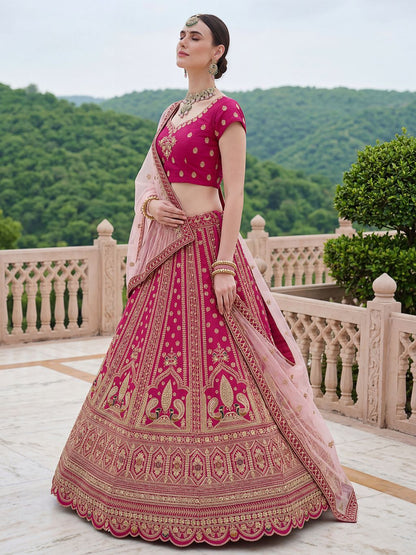 Pink Pure Soft Heavy Silk Sequins Embroidery Work Bridal Lehenga 