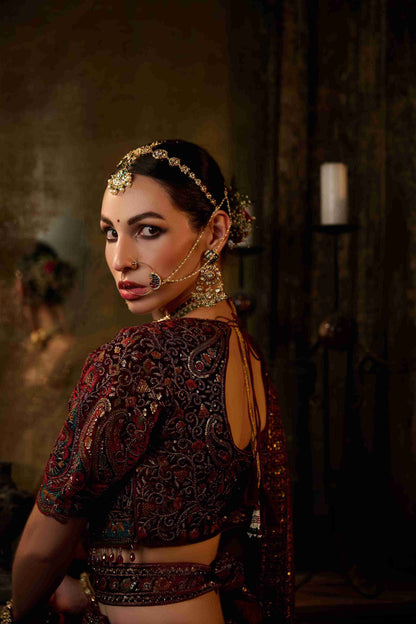 Maroon Embroidered Bridal Lehenga with Heavy Zari &amp; Paisley Work