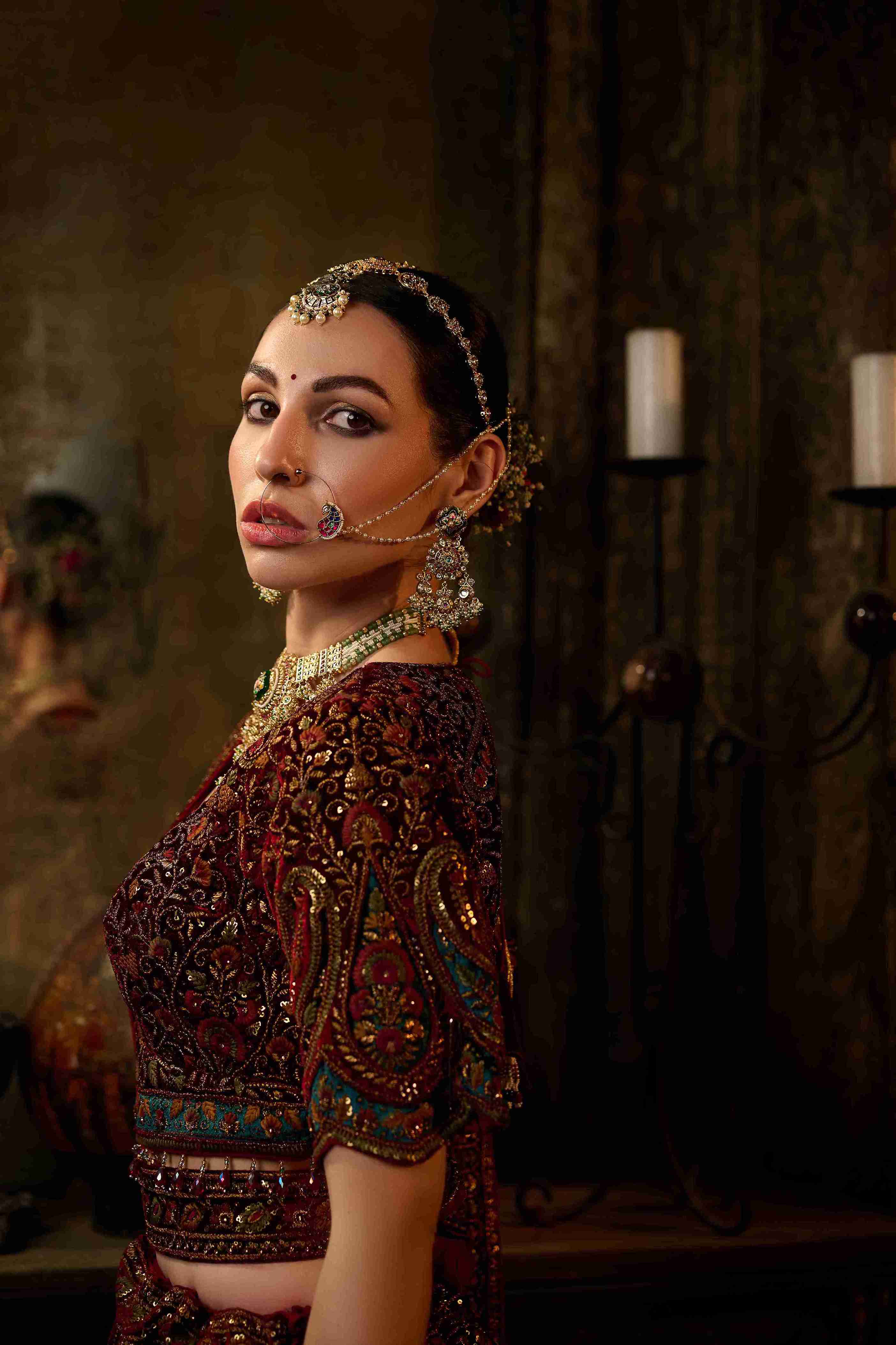 Maroon Embroidered Bridal Lehenga with Heavy Zari & Paisley Work