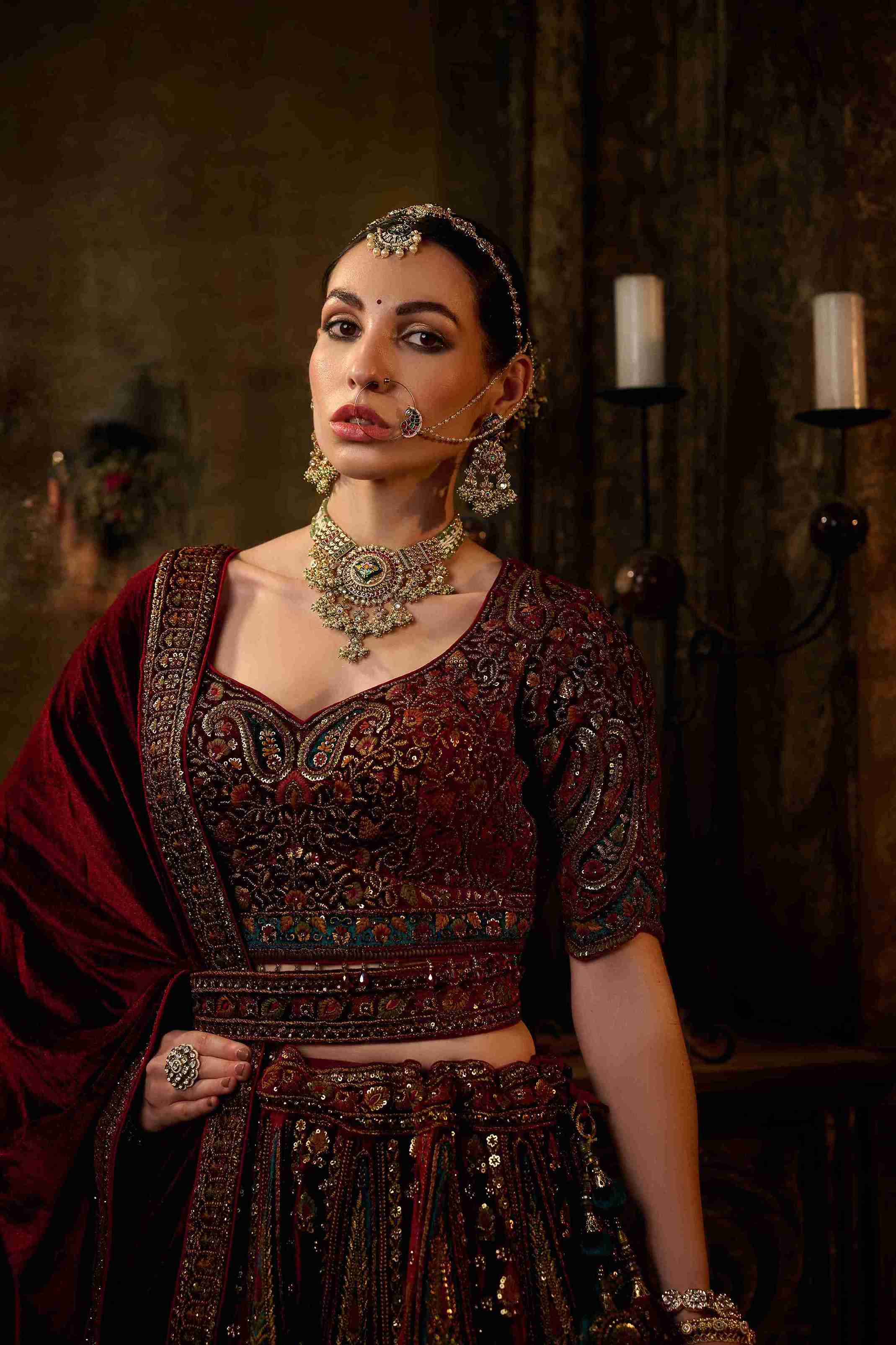 Maroon Embroidered Bridal Lehenga with Heavy Zari &amp; Paisley Work