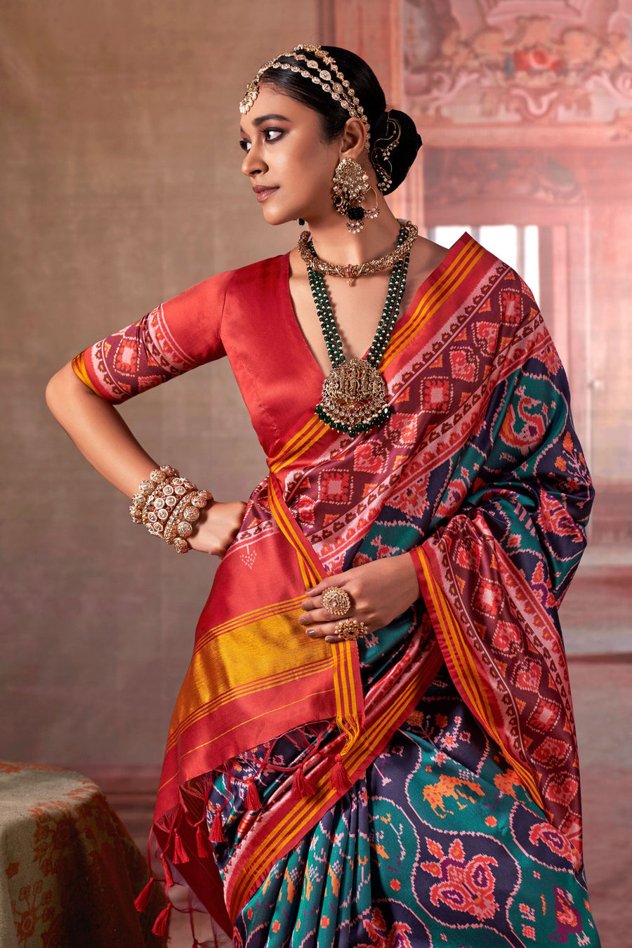 Red & Grey Pure P.V Silk Printed Patan Patola Silk Saree ##color## Patola Saree with premium fabric and embroidery