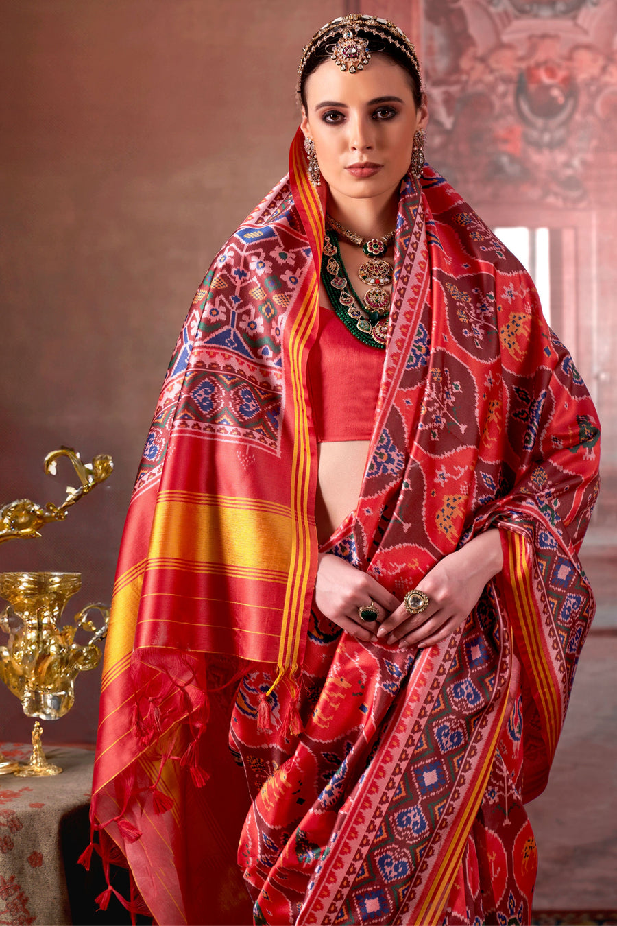 Red &amp; Blue Pure P.V Silk Printed Patan Patola Silk Saree 
