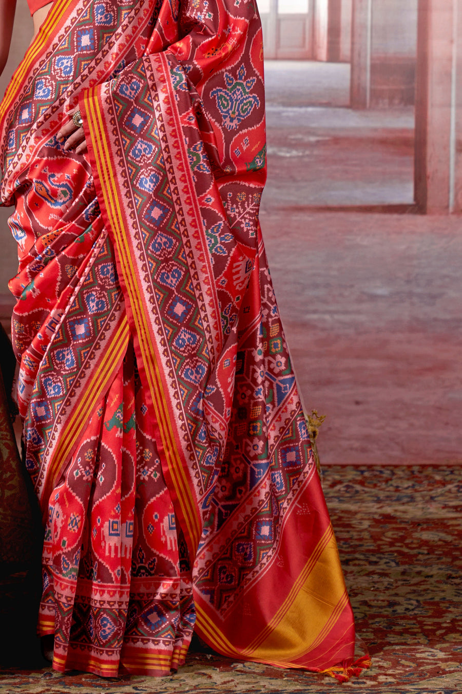 Red & Blue Pure P.V Silk Printed Patan Patola Silk Saree ##color## Patola Saree with premium fabric and embroidery