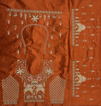 Orange Pure Soft Silk Heavy Embroidery Work Bridal Lehenga 