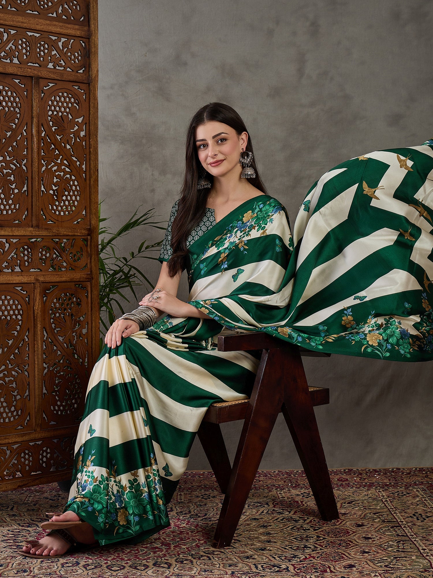 Green Pure Semi Modal Japan Silk Ajarkh Printed Saree 