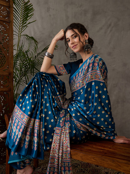 Rana Pure Semi Modal Silk Floral Printed Saree 