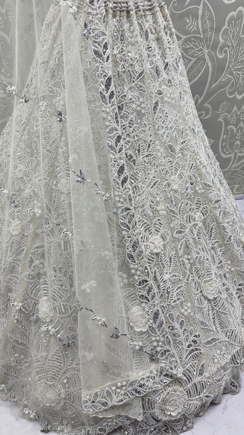 White Pure Soft Net Heavy Embroidery Work Bridal Lehenga